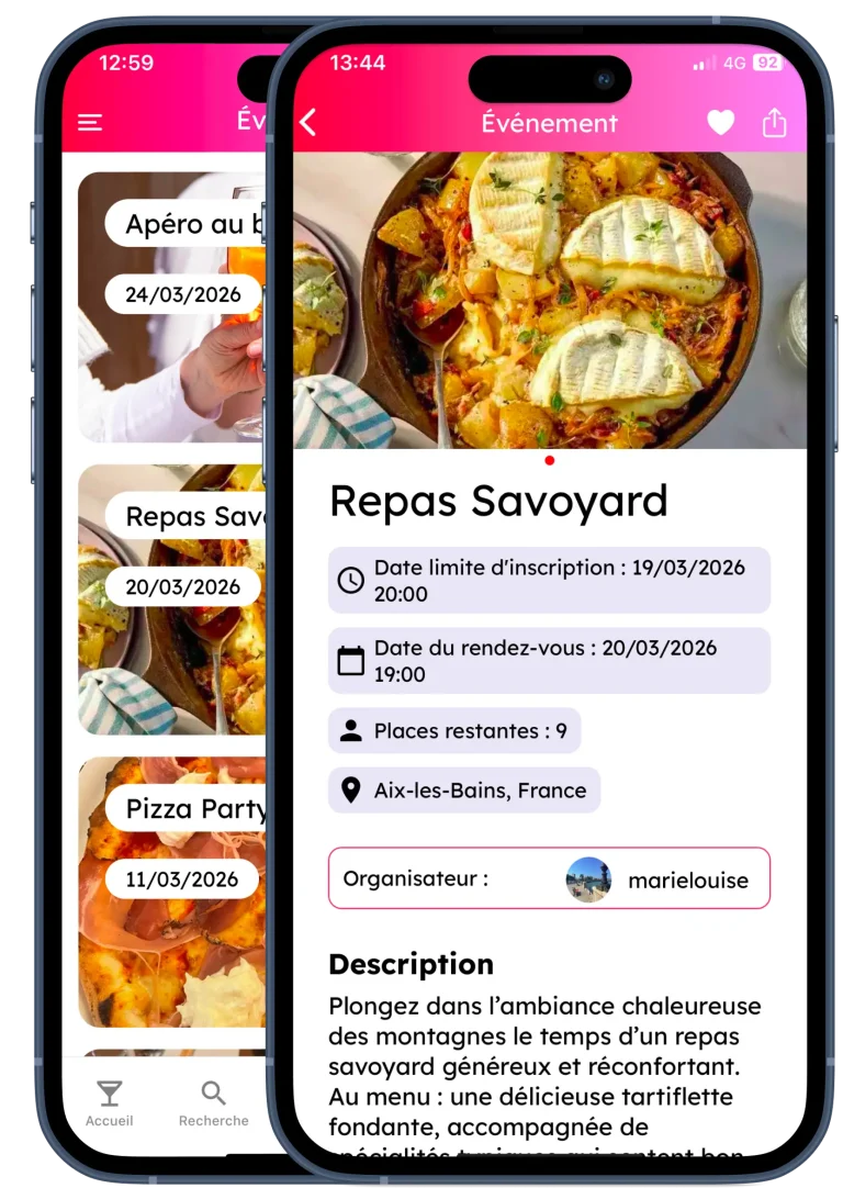 Événements dans l'application Epicuremee